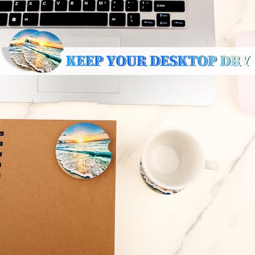Jeffdad Car Cup Holder Coasters, 2 Pack Absorbent Ceramic Coaster 2.56" Universal Ceramic Stone & Non-Scratch Cork Base Coasters Auto Accessories for Women & Men(Sunset)