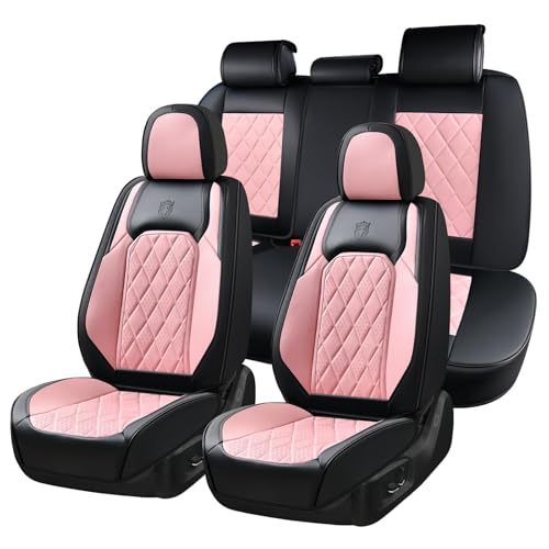 Coverado Leather Seat Covers, Car Seat Covers Full Set, Waterproof Faux Leather Pink & Black Seat Covers, Car Seat Protectors 5 Seats, Automotive Seat Covers Universal Fit for Most Cars SUV Trucks - color: A-Black&Pink, size: Full Set