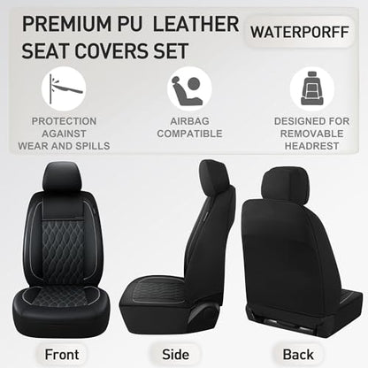 Faux Leather Car Seat Covers 2 Front Set,Luxury and Comfortable Seat Covers for Cars, Airbag Compatible Car Interior Covers, Universal Fit for Suvs,Vans,Trucks(Black/Grey)