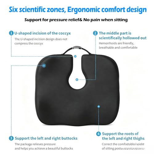 Extra-Dense Seat Cushions for Office Chairs, Orthopedic Seat Cushion for Desk Chair, Car, Wheelchair, Ergonomic Sciatica Support, Hip & Tailbone Pain Relief Cushion for Long Sitting (Black)