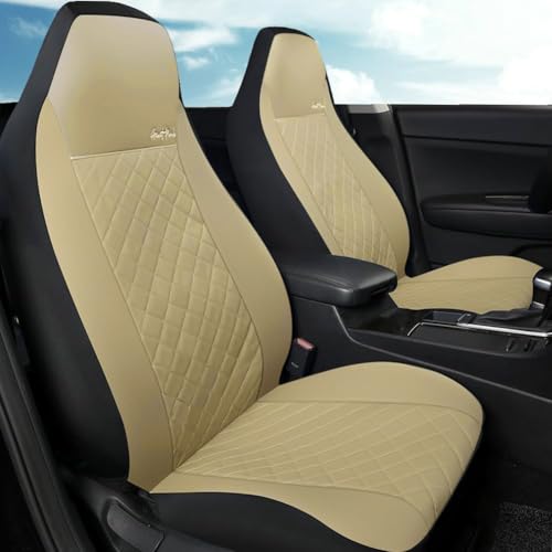 GIANT PANDA Front Seat Covers for Bucket Seats, Faux Leather Seat Covers Universal for Most Cars SUV and Mini Van (Beige) - color: Beige