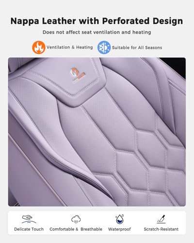 Huidasource Leather Car Seat Covers Full Set, Full Coverage Universal Fit for Most Cars SUVs Trucks, Easy Install with Velcro, Airbag Compatible, Retains Seat Functions & Cupholders, Purple - color: FS: Purple, size: Full Set