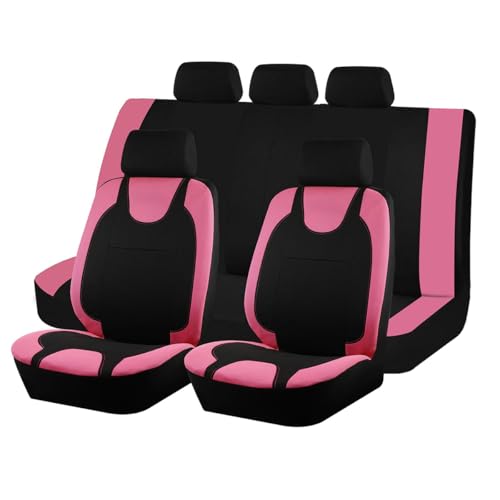 9PCS Car Seat Covers Full Set, Polyester Washable Vehicle 5-Seats Protectors with Headrest Cover, Comfortable Automobile Seat Interior Protection, Universal for Sedan Truck SUV (Pink) - color: Pink