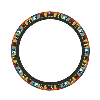 Cartoon Boston Terriers Bulldog Elastic Steering Wheel Cover Non-Slip Breathable Steering Wheel Protector Fit Auto, SUVs, Truck - color: Cartoon Boston Terriers Bulldog
