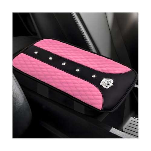 Bling Leather Car Center Console Cover, 12.6"×7.5" Crystal Anti-Scratch Armrest Protector Seat Box Cover, Waterproof Sparkly Auto Console Cushion Decor for Car Truck SUV (Pink) - color: Pink