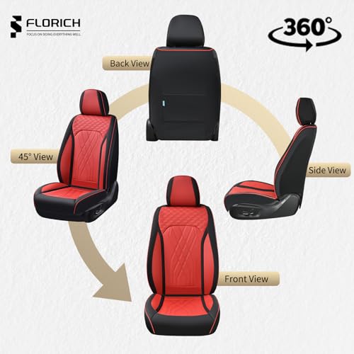 Leather Front Seat Covers Red Car Seat Cover Breathable Waterproof Seat Cover for Cars Automotive Seat Covers 2 Front Seats Protector Universal Fit for Most Car Truck SUV, Black&Red