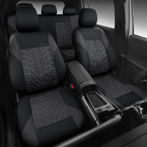 CAR PASS Neoprene Waterproof Seat Covers Full Sets, Wetsuit Car Seat Covers 5 Seats Universal Fit Vans, Truck, SUV, 3D Tyre Embossed Seat Covers Anti Slip with Armrests, Aibag Compatible(Black Gray) - color: Charcoal Neoprene Full sets, size: Full sets