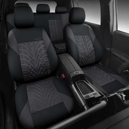 CAR PASS Neoprene Waterproof Seat Covers Full Sets, Wetsuit Car Seat Covers 5 Seats Universal Fit Vans, Truck, SUV, 3D Tyre Embossed Seat Covers Anti Slip with Armrests, Aibag Compatible(Black Gray) - color: Charcoal Neoprene Full sets, size: Full sets