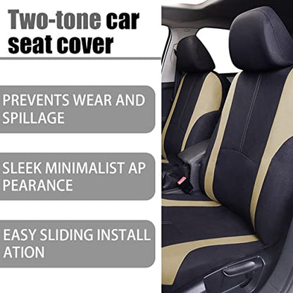 AICEL 9 Piece Car Seat Covers Full Set, Front and Rear Split Bench Auto Seat Protectors, Two-Tone Washable Automotive Seat Covers Universal Fit for Most Cars, Sedan, Truck, SUV - color: Beige