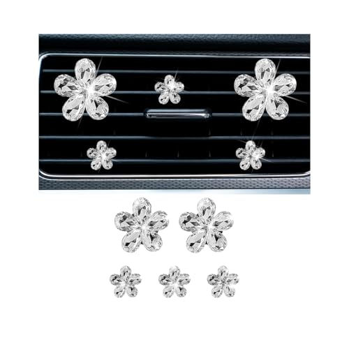 5PCS Bling Daisy Flower Car Air Vent Clips, Sparkling Crystal Rhinestone Vehicle Air Conditioning Outlet Clamp, Automotive Interior Decoration Clip, Universal for SUV RV Truck (White) - color: White