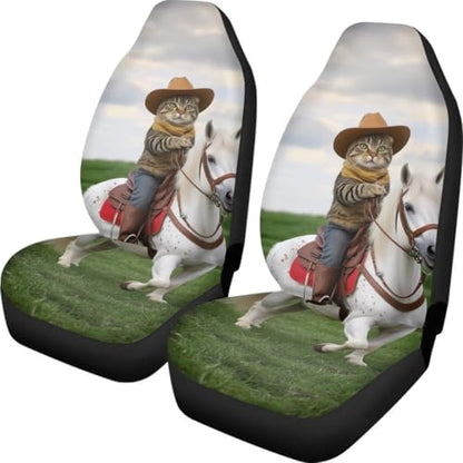 Pehede Car Seat Cover Cartoon Cat Riding A Horse Front for Cars, Easy to Install Cover Set, Accessories Auto Trucks Van SUV,2 Packs - color: Multi05