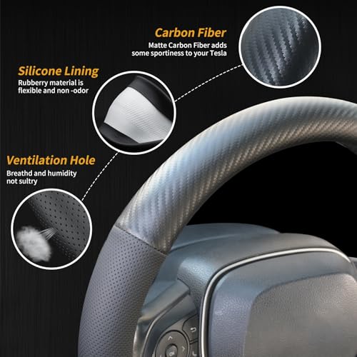 Uxcer Carbon Fiber Leather Steering Wheel Cover, Universal 14.5–15 Inch Non-Slip Breathable Steering Wheel Cover for Cars, Carbon Fiber - color: Carbon Fiber