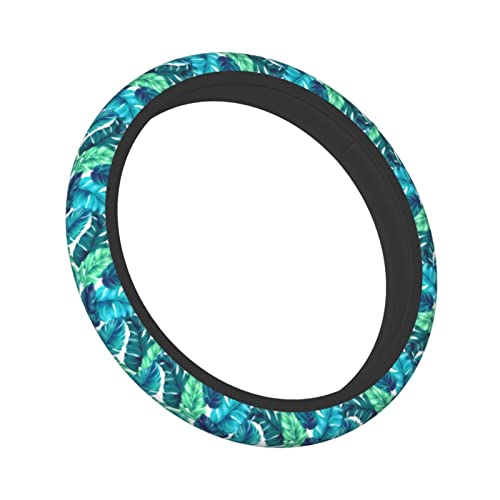 Tropical Palm Leaves Steering Wheel Covers Non Slip Neoprene Steering Wheel Protector Cover Universal 15 Inch for Men Women - color: Tropical Palm Leaf Leaves
