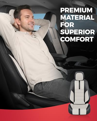 FREESOO Universal Full Seat Covers, Waterproof Faux Leather Automotive Seat Covers with Carbon Fiber Texture Seat Belt Pads, Anti-Slip Airbag Compatible Car Seat Covers for Cars SUVs Trucks - color: Black White, size: Full Set - 5 Seats