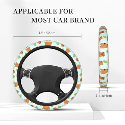 Capybaras and Leaves Steering Wheel Cover for Women Elastic Rubber Steering Wheel Universal 15 Inch Fit for Cars, Auto, SUVs - color: Capybaras And Leaves