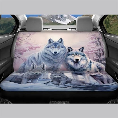 3D Snow Wolf Print Car Seat Covers for SUV Rear Seat Protector Truck Bench Seat Cover Animals Car Accessories Stretch 2 Pack - color: 1 Snow Wolf