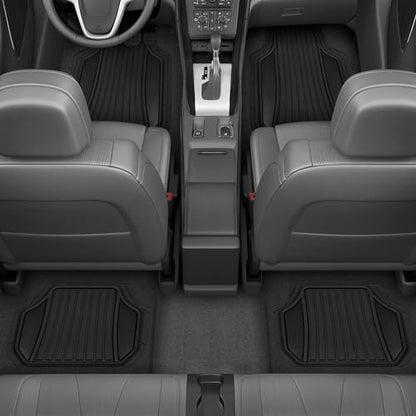 Motor Trend Rubber Car Floor Mats - Durable, All Weather Protection with Non-Slip Backing, Two Tone Accent - For Front and Rear, Black & Gloss Black