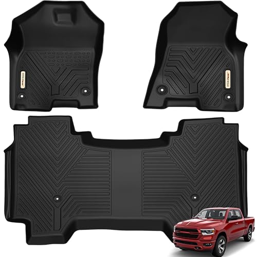 YITAMOTOR Floor Mats Compatible with 2019-2024 Dodge Ram 1500 Crew Cab (New Body), with 1st Row Bucket Seats, No Rear Under Seat Storage Box, Custom Fit Floor Liners 1st & 2nd Row - style: 2019-2024 1500 Crew Cab New Body W/O Storage