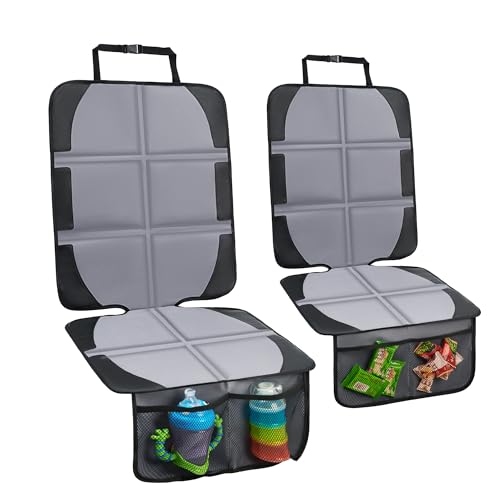 Car Seat Protector, 2 Pack Baby CarSeat Covers with Mesh Pockets & Non-Slip Backing 600D Durable Seat Protectors Under Car Seat for Baby(Gray, Large) - color: Gray, size: Large