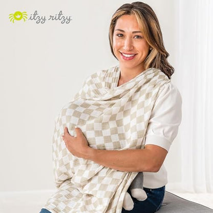 Itzy Ritzy Breastfeeding Boss Multi-Use Cover – A Nursing Cover, Swaddle, Car Seat Wrap, Tummy Time Mat & Burp Cloth All in One – Made of Soft Muslin Fabric & Measures 47” x 47” (Checkerboard) - color: Checkerboard