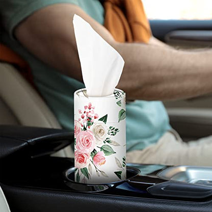 Ctosree 16 Pcs Car Tissue Holder Cylinder Bulk Round Floral Cup Holder Facial Tissues for Travel Refill Car Napkin Box Round Container