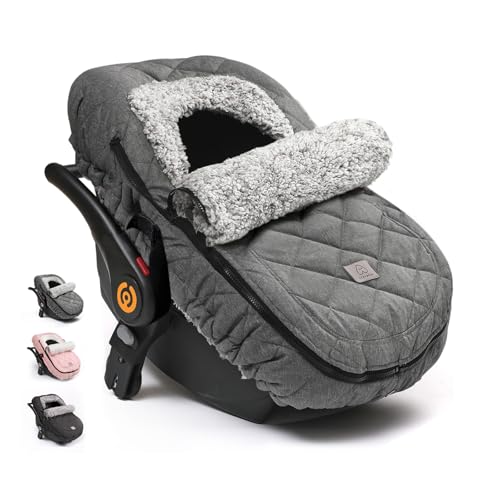 ACRABROS Car Seat Cover Baby: Winter Infant Carseat Canopy for Boy Girl Newborn, Zipper Peeping Window, Warm Cozy Cold Weather Waterproof Fitted, Heather Grey - color: Heather Grey