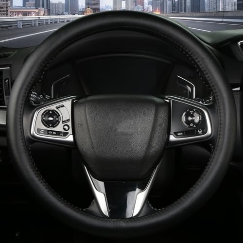 Leather Steering Wheel Cover, Anti-Slip, Safety, Soft, Breathable, Adaptable to 14.5-15 inches Steering Wheel Fit SUV Jeep Van Sedan, Car Steering Wheel Protector for Women Men,Classic Black - color: Classic Black
