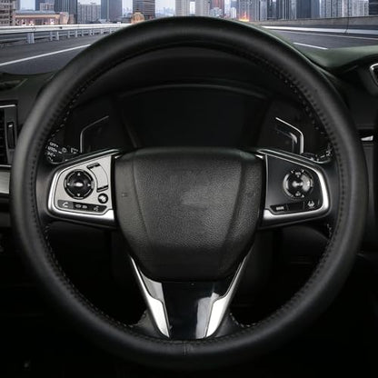 Leather Steering Wheel Cover, Anti-Slip, Safety, Soft, Breathable, Adaptable to 14.5-15 inches Steering Wheel Fit SUV Jeep Van Sedan, Car Steering Wheel Protector for Women Men,Classic Black - color: Classic Black