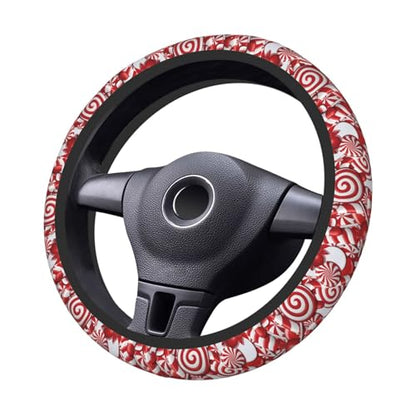 Christmas Swirl Candy Cane Red and White Candies Car Steering Wheel Cover,Non-Slip Elastic Neoprene-Sweat Car Accessories,Universal 15 Inch Fit Auto, Vans Trucks,Suvs, Truck - color: Candy