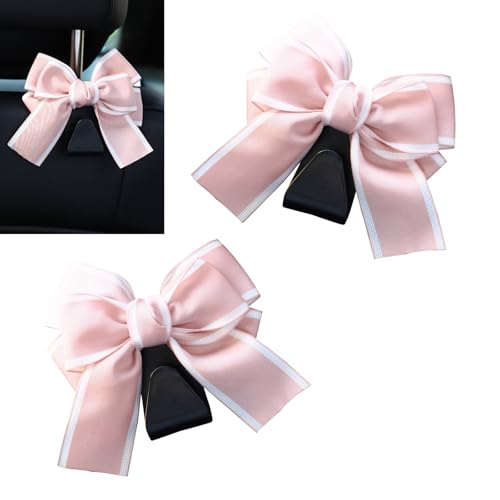 2 PCS Car Seat Headrest Hooks, Elegant Cute Bow Decorative Hanger, Portable Hanging Organizer for Umbrella Wallet Bag Mask, Universal Multi-functional Storage Interior for Cars (Pink) - color: Pink