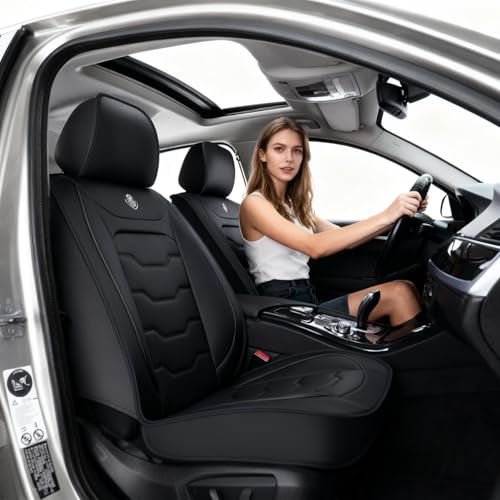 for Nissan Rogue 2008-2026 Car Seat Covers, Black Car Seat Covers, Waterproof Leather, Full Set of 5 Seats, Easy to Clean and Install, Wear Resistance, Protect and Upgrade Seats - color: Lite_Black