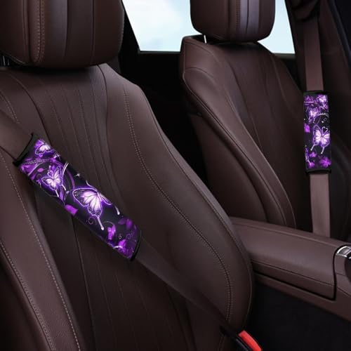 Dreaweet Purple Butterfly Seat Belt Covers for Adults Women Soft Comfortable Car Accessories Seatbelt Covers Set of 2 Universal Car Seat Belt Cushion Shoulder Strap Pads Washable - color: Purple Butterfly