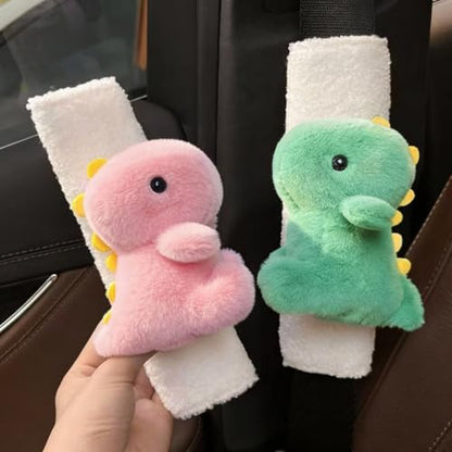 2 PCS Seat Belt Cover Pad, Cute Dinosaur Seatbelt Covers for Kids, Winter Plush Fluffy Soft Seatbelt Cushion, Car Seat Strap Pads (Pink+Green) - color: Pink+Green