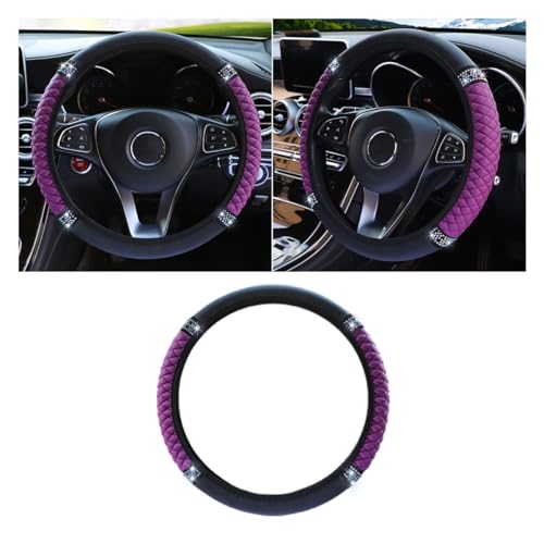 Bling Soft Leather Steering Wheel Cover, 15 Inch Colorful Rhinestones Auto Elastic Protector with Crystal Diamond for Women Girls, Car Accessories for Most Cars, SUVs (Purple) - color: Purple