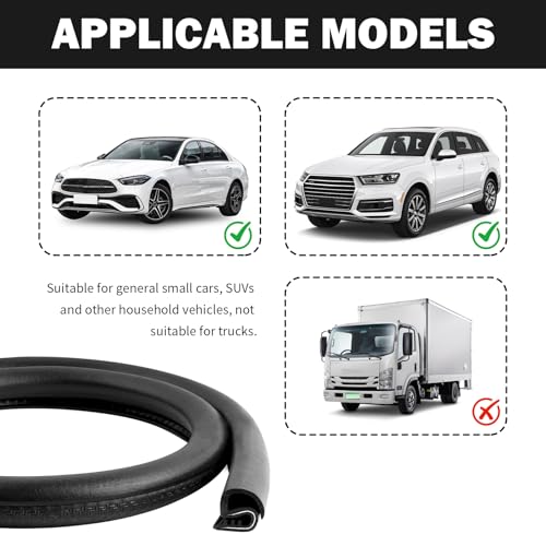 2.62Ft Car Door Weather Stripping, 2PCS Thickened Rubber Edge Trim with U-Shaped Metal Clips for Noise Reduction, Push-in Car Door Seal Strip, Black - color: 2.62Ft