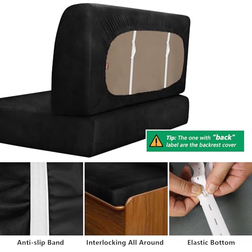 molasofa Leather Like RV Dinette Cushion Covers, RV Booth Seat Cover Stretchable Camper Cushion Couch Covers Washable Slipcovers for Camper Car Bench (1 Backrest Cover & 1 Bench Cover, Black) - color: 02black, size: 1 Bench Cover & 1 Backrest Cover