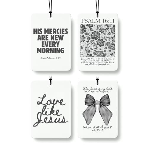 Dark Coquette Bow Floral Christian Car Air Freshener 4 Pcs, Preppy Girly Religious Hanging Air Freshener for Cars Closet Drawer Books, Cute Christian Car Accessories Mirror Decor for Women - color: Dark Christian