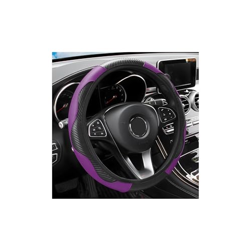 Elastic Car Steering Wheel Cover, Carbon Fiber Leather Stretch Auto Steering Wheel Protector, Anti-Slip Vehicle Interior Decor Protection, Universal for RV, SUV, Truck (Black/Purple) - color: Black/Purple