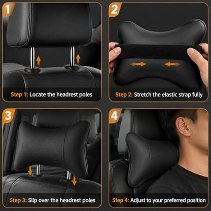 Car Pillow for Car Neck Pillow for Driving Seat Leather Neck Support Soft Cushion Support Head-Rests for Vehicle Sleeping with Elastic Adjustment Strap 2PCS (Neck, Red)