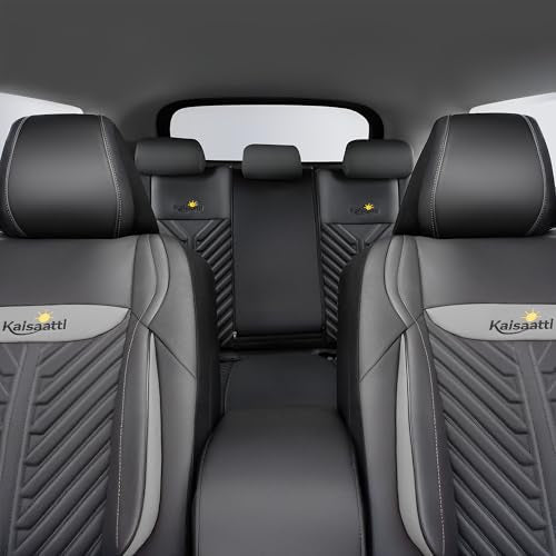 PU Leather Car Seat Covers Full Set – Waterproof seat Cover for Cars，3D Foam Support Automotive seat Covers ，Airbag Compatible, Universal Fit for Cars SUVs Trucks Sedans（Black/Grey）