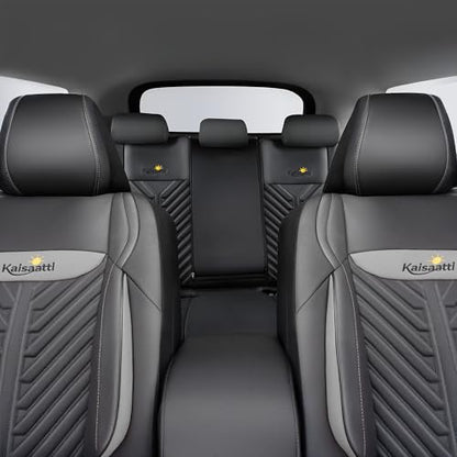 PU Leather Car Seat Covers Full Set – Waterproof seat Cover for Cars，3D Foam Support Automotive seat Covers ，Airbag Compatible, Universal Fit for Cars SUVs Trucks Sedans（Black/Grey）