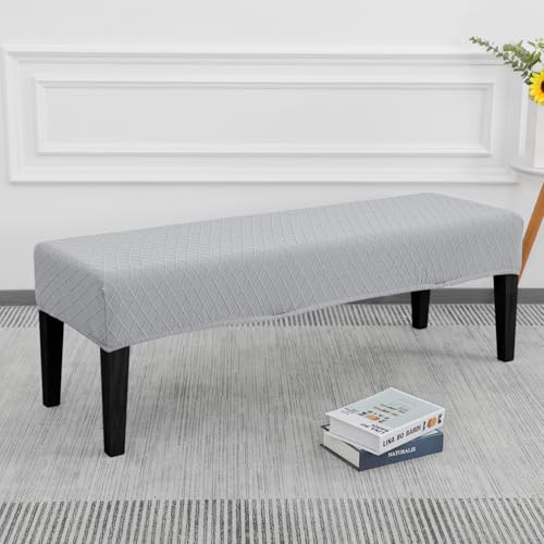 SPRINGRICO Stretch Dining Bench Cover, Removable Bench Slipcover Washable Bench Seat Protector Rectangle Bench Cover for Dining Room, Living Room, Bedroom, Kitchen (S2-Silver Gray) - color: S2-silver Gray