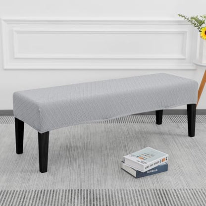 SPRINGRICO Stretch Dining Bench Cover, Removable Bench Slipcover Washable Bench Seat Protector Rectangle Bench Cover for Dining Room, Living Room, Bedroom, Kitchen (S2-Silver Gray) - color: S2-silver Gray