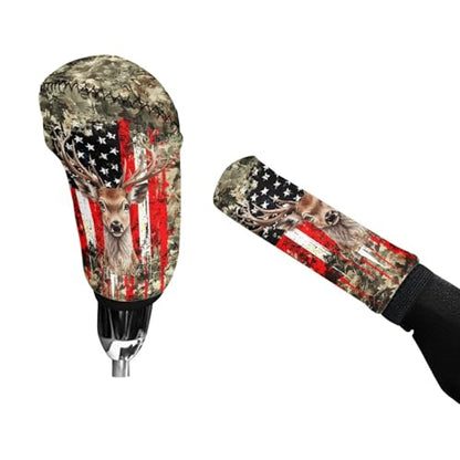 Bulopur Car Shifter Gear Hand Brake Trim Cover Set for Most Cars Van SUV Sedan Truck Auto Accessories - color: American Flag Hunting Camo Deer
