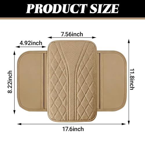 Upgraded Car Center Console Cover, Leather Auto Armrest Cover with 2 Storage Bags, Waterproof Center Console Protective Pad, Universal Cars Armrest Storage Box for Sedan, SUV, Truck (Beige) - color: Beige
