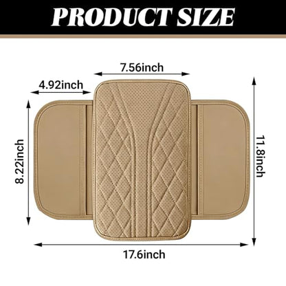 Upgraded Car Center Console Cover, Leather Auto Armrest Cover with 2 Storage Bags, Waterproof Center Console Protective Pad, Universal Cars Armrest Storage Box for Sedan, SUV, Truck (Beige) - color: Beige