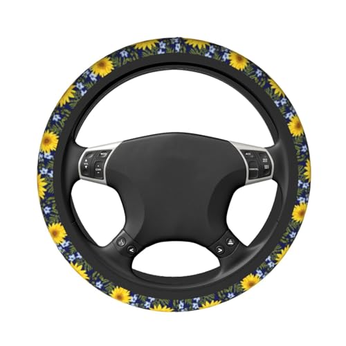 Sunflower Steering Wheel Cover with 2 Car Coasters Non Slip Neoprene for Women Men Universal 15 Inch