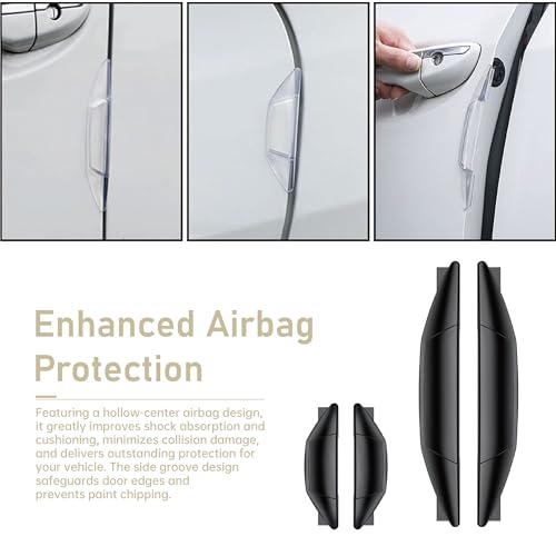 4 PCS Car Door Side Edge Protection Guard, Multi-functional airbag protection rearview mirror anti-collision sticker, Self-adhesive Car Door Protective Stickers, for Most Vehicle (Black)