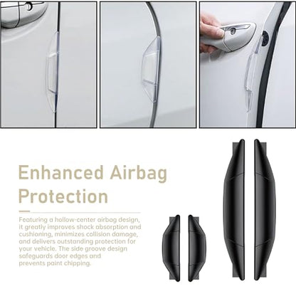 4 PCS Car Door Side Edge Protection Guard, Multi-functional airbag protection rearview mirror anti-collision sticker, Self-adhesive Car Door Protective Stickers, for Most Vehicle (Black)