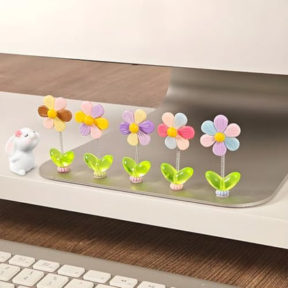 7PCS Cute Car Dashboard Decorations, Shaking Spring Flower & Funny Bunny Vehicle Center Console Ornament, Automotive Rearview Mirror Decor for Men Women, Universal Fit